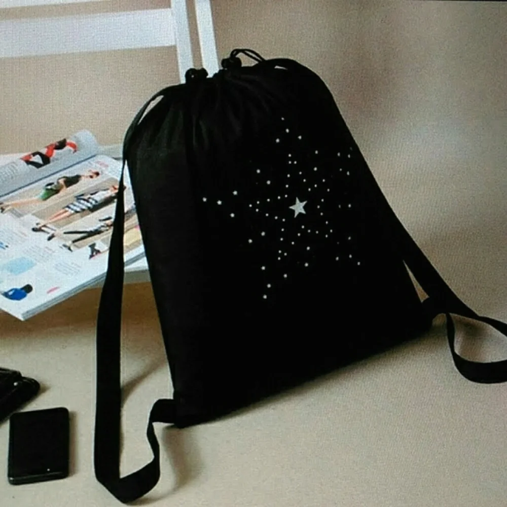 New Black Nylon Drawstring Backpack W/Stars - Picture 8 of 8